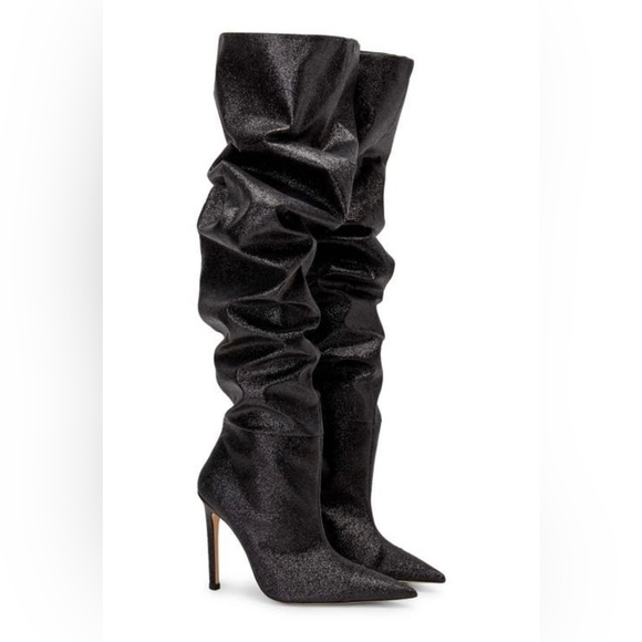 GOOD AMERICAN SLOUCH OVER THE KNEE BLACK GLITTER BOOTS. NEW IN BOX. - Picture 10 of 16